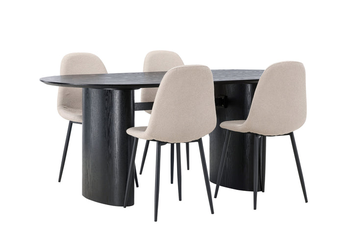 Venture Home Isolde Dining Table 180*75 - Black / Black MDF +Polar Dining Chair - Black / Beige Boucle _4