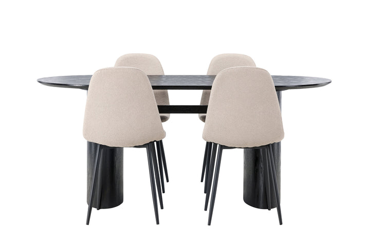 Venture Home Isolde Dining Table 180*75 - Black / Black MDF +Polar Dining Chair - Black / Beige Boucle _4
