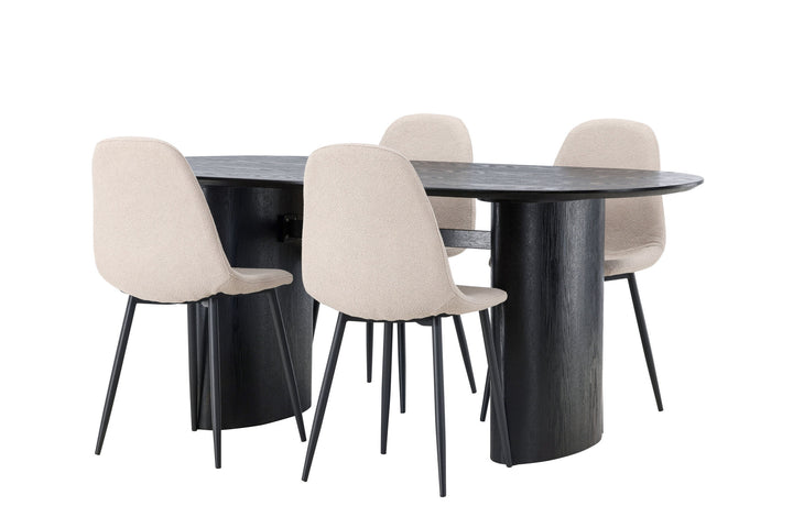 Venture Home Isolde Dining Table 180*75 - Black / Black MDF +Polar Dining Chair - Black / Beige Boucle _4