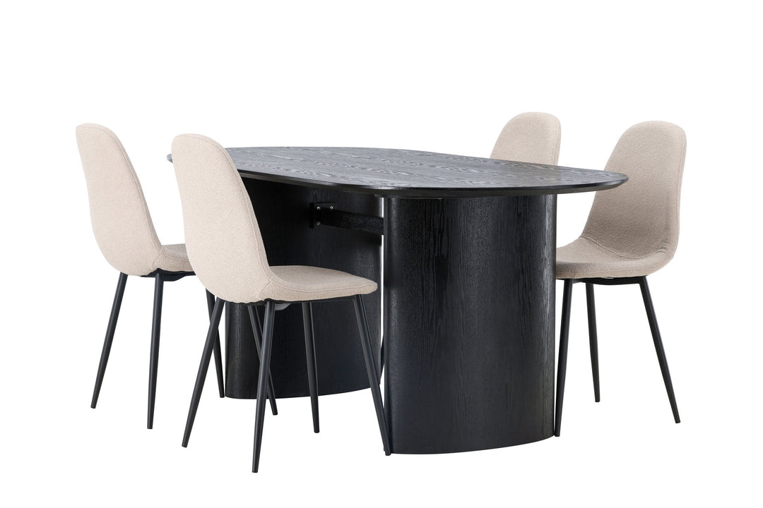 Venture Home Isolde Dining Table 180*75 - Black / Black MDF +Polar Dining Chair - Black / Beige Boucle _4