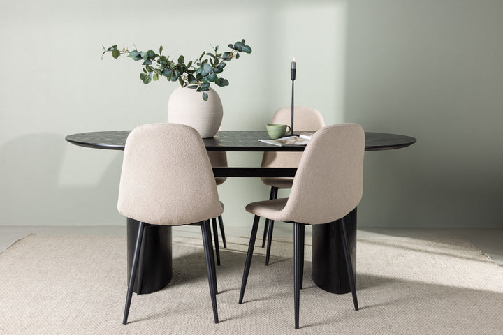 Venture Home Isolde Dining Table 180*75 - Black / Black MDF +Polar Dining Chair - Black / Beige Boucle _4