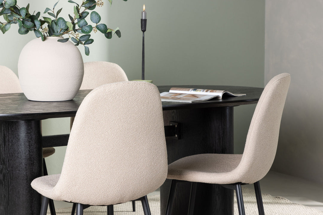 Venture Home Isolde Dining Table 180*75 - Black / Black MDF +Polar Dining Chair - Black / Beige Boucle _4