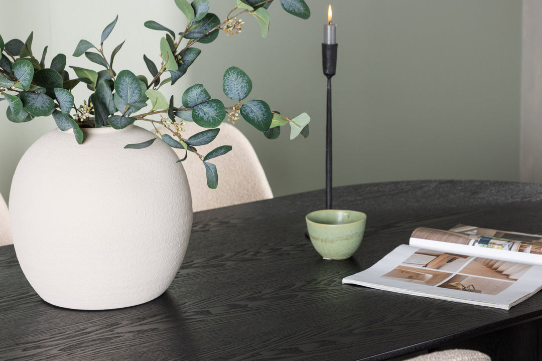 Venture Home Isolde Dining Table 180*75 - Black / Black MDF +Polar Dining Chair - Black / Beige Boucle _4