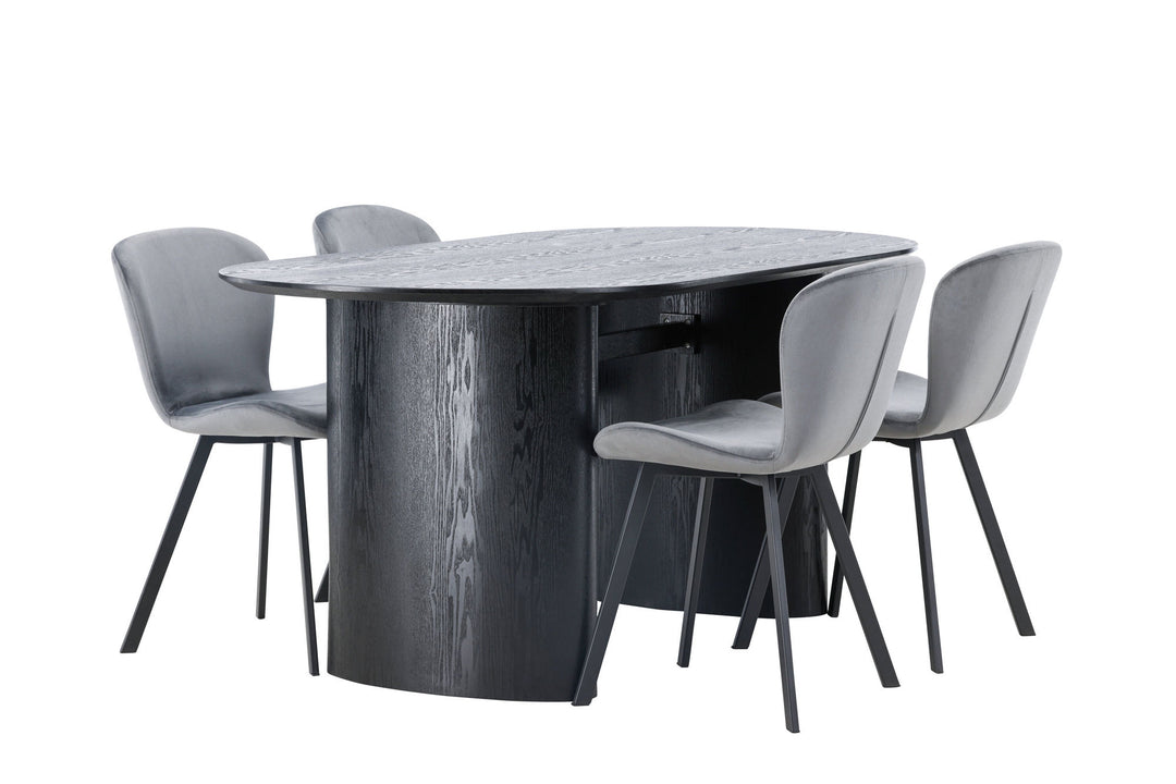Venture Home Isolde Dining Table 180*75 - Black / Black MDF +Lilja Dining Chair - Black / Dark grey Fabric _4