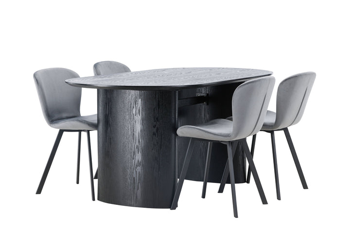 Venture Home Isolde Dining Table 180*75 - Black / Black MDF +Lilja Dining Chair - Black / Dark grey Fabric _4