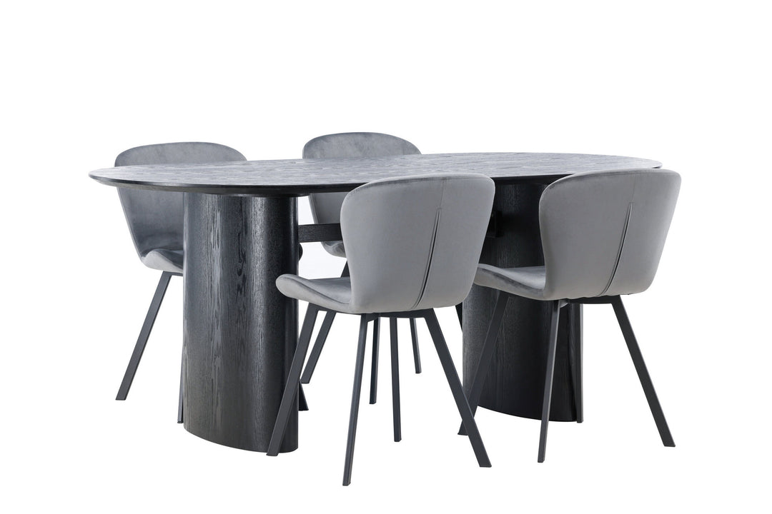 Venture Home Isolde Dining Table 180*75 - Black / Black MDF +Lilja Dining Chair - Black / Dark grey Fabric _4