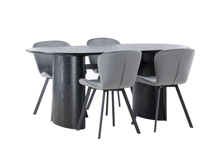 Venture Home Isolde Dining Table 180*75 - Black / Black MDF +Lilja Dining Chair - Black / Dark grey Fabric _4