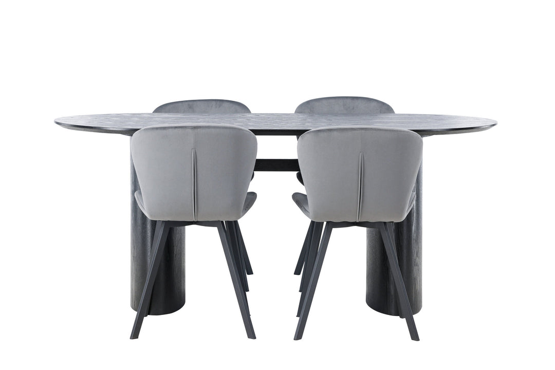 Venture Home Isolde Dining Table 180*75 - Black / Black MDF +Lilja Dining Chair - Black / Dark grey Fabric _4