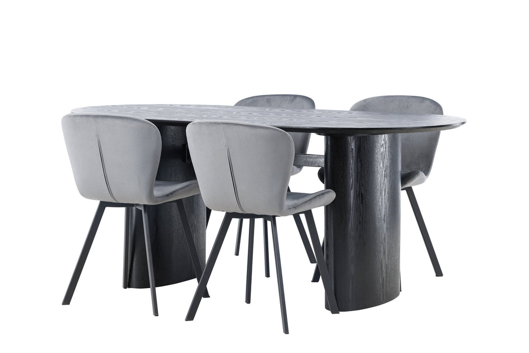 Venture Home Isolde Dining Table 180*75 - Black / Black MDF +Lilja Dining Chair - Black / Dark grey Fabric _4