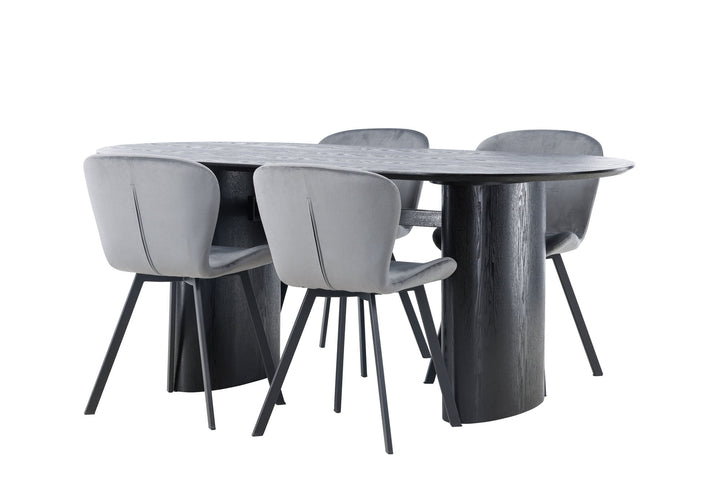 Venture Home Isolde Dining Table 180*75 - Black / Black MDF +Lilja Dining Chair - Black / Dark grey Fabric _4