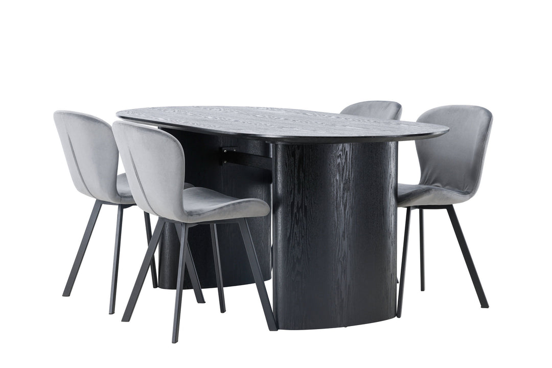 Venture Home Isolde Dining Table 180*75 - Black / Black MDF +Lilja Dining Chair - Black / Dark grey Fabric _4