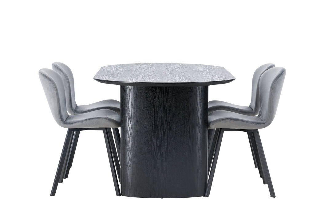 Venture Home Isolde Dining Table 180*75 - Black / Black MDF +Lilja Dining Chair - Black / Dark grey Fabric _4