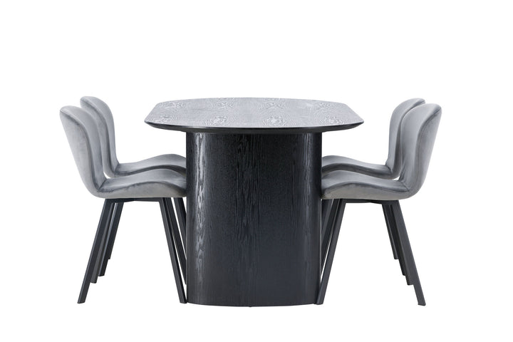Venture Home Isolde Dining Table 180*75 - Black / Black MDF +Lilja Dining Chair - Black / Dark grey Fabric _4