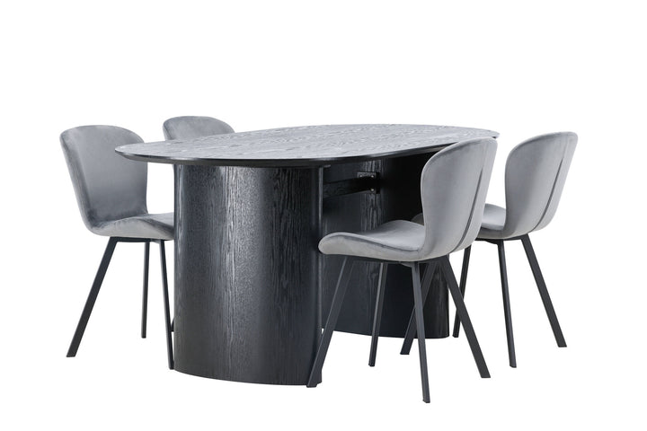 Venture Home Isolde Dining Table 180*75 - Black / Black MDF +Lilja Dining Chair - Black / Dark grey Fabric _4