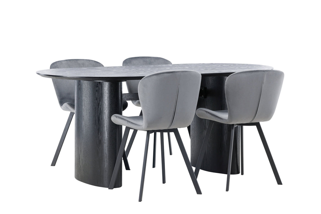 Venture Home Isolde Dining Table 180*75 - Black / Black MDF +Lilja Dining Chair - Black / Dark grey Fabric _4