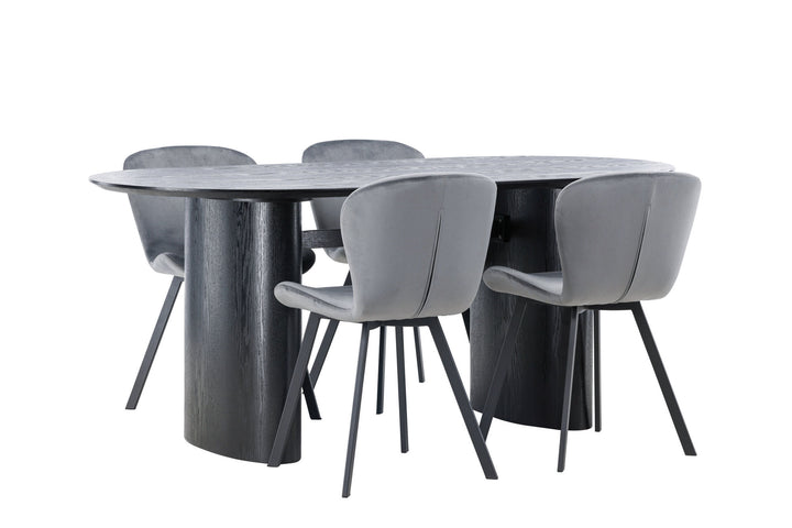 Venture Home Isolde Dining Table 180*75 - Black / Black MDF +Lilja Dining Chair - Black / Dark grey Fabric _4