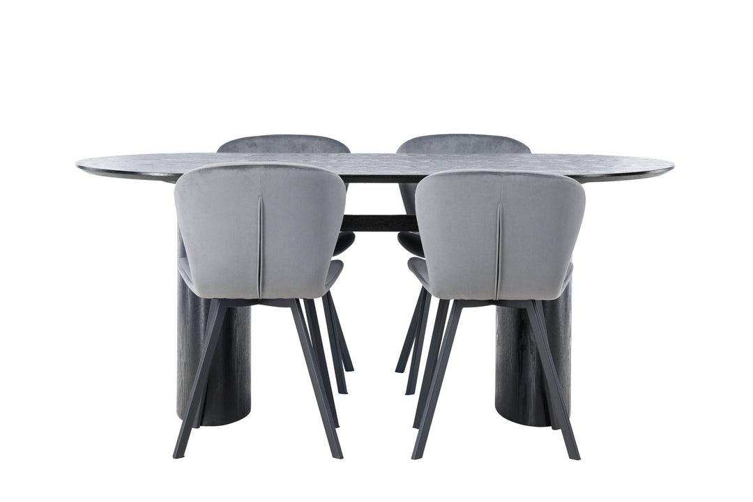 Venture Home Isolde Dining Table 180*75 - Black / Black MDF +Lilja Dining Chair - Black / Dark grey Fabric _4