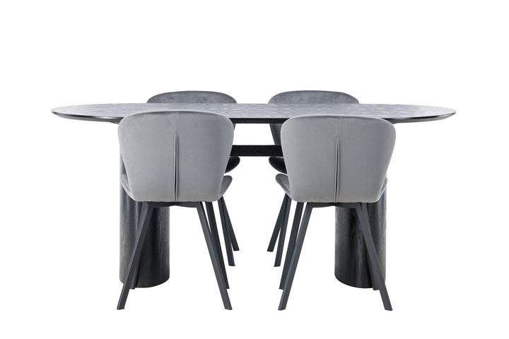 Venture Home Isolde Dining Table 180*75 - Black / Black MDF +Lilja Dining Chair - Black / Dark grey Fabric _4