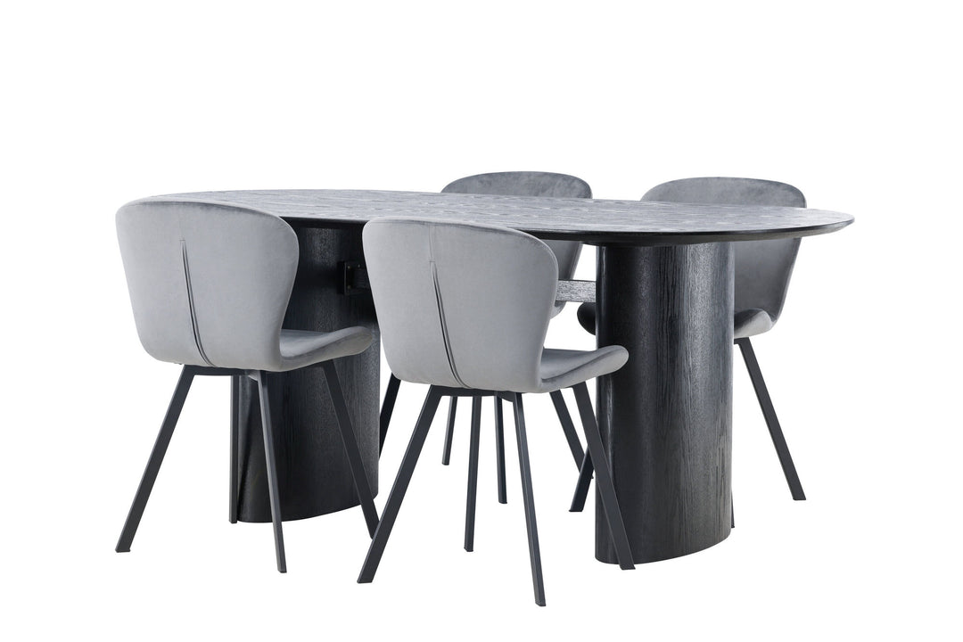 Venture Home Isolde Dining Table 180*75 - Black / Black MDF +Lilja Dining Chair - Black / Dark grey Fabric _4