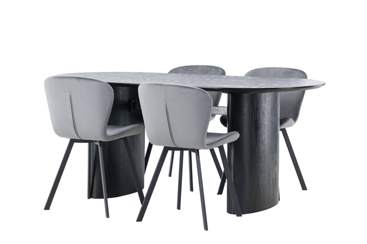 Venture Home Isolde Dining Table 180*75 - Black / Black MDF +Lilja Dining Chair - Black / Dark grey Fabric _4