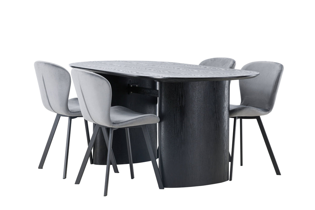 Venture Home Isolde Dining Table 180*75 - Black / Black MDF +Lilja Dining Chair - Black / Dark grey Fabric _4