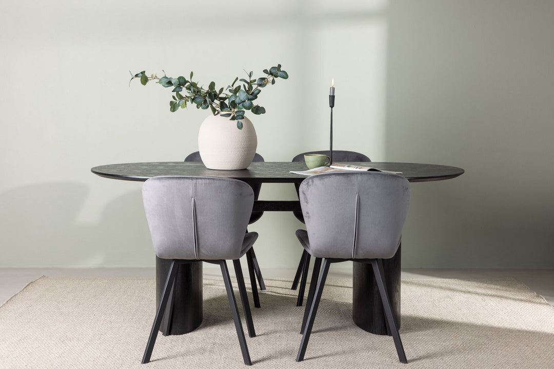 Venture Home Isolde Dining Table 180*75 - Black / Black MDF +Lilja Dining Chair - Black / Dark grey Fabric _4