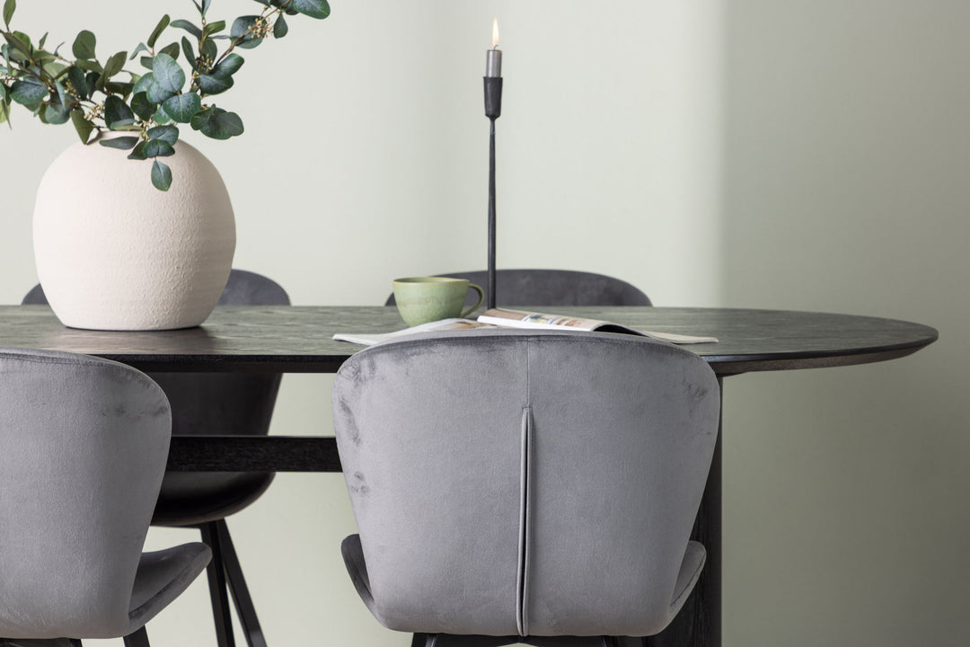 Venture Home Isolde Dining Table 180*75 - Black / Black MDF +Lilja Dining Chair - Black / Dark grey Fabric _4