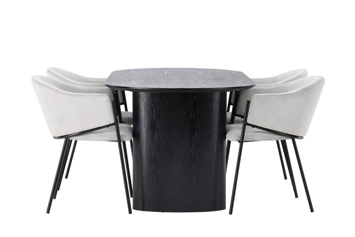 Venture Home Isolde Dining Table 180*75 - Black / Black MDF +Evelina Dining Chair - Black / Light grey Velvet _4