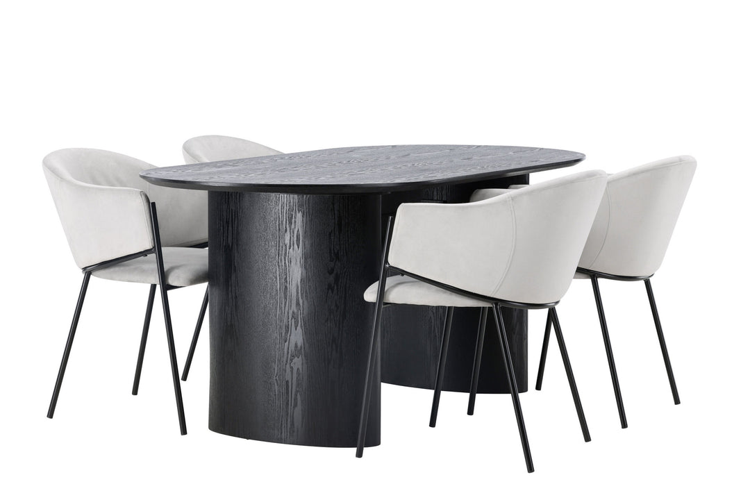 Venture Home Isolde Dining Table 180*75 - Black / Black MDF +Evelina Dining Chair - Black / Light grey Velvet _4