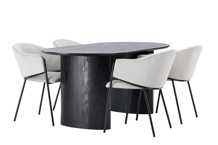 Venture Home Isolde Dining Table 180*75 - Black / Black MDF +Evelina Dining Chair - Black / Light grey Velvet _4