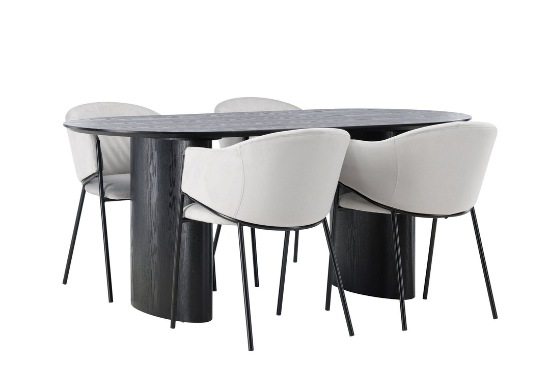 Venture Home Isolde Dining Table 180*75 - Black / Black MDF +Evelina Dining Chair - Black / Light grey Velvet _4
