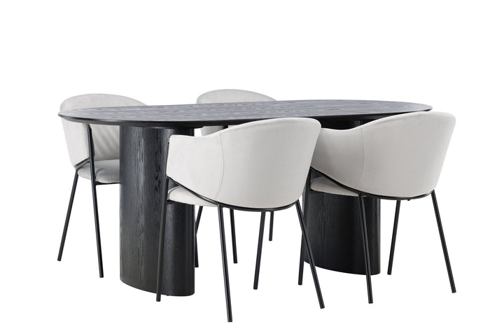 Venture Home Isolde Dining Table 180*75 - Black / Black MDF +Evelina Dining Chair - Black / Light grey Velvet _4