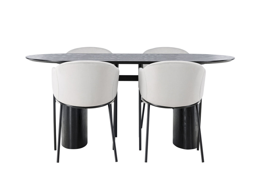 Venture Home Isolde Dining Table 180*75 - Black / Black MDF +Evelina Dining Chair - Black / Light grey Velvet _4