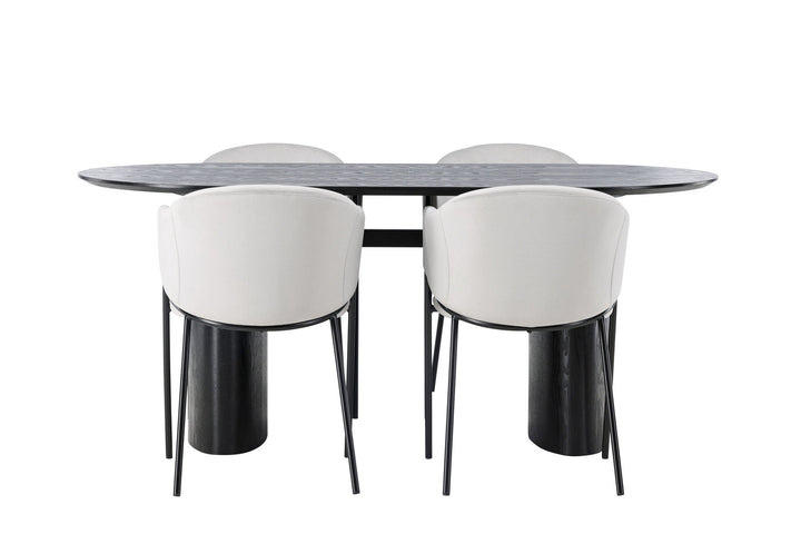 Venture Home Isolde Dining Table 180*75 - Black / Black MDF +Evelina Dining Chair - Black / Light grey Velvet _4