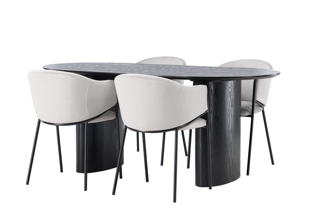 Venture Home Isolde Dining Table 180*75 - Black / Black MDF +Evelina Dining Chair - Black / Light grey Velvet _4