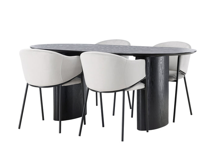 Venture Home Isolde Dining Table 180*75 - Black / Black MDF +Evelina Dining Chair - Black / Light grey Velvet _4