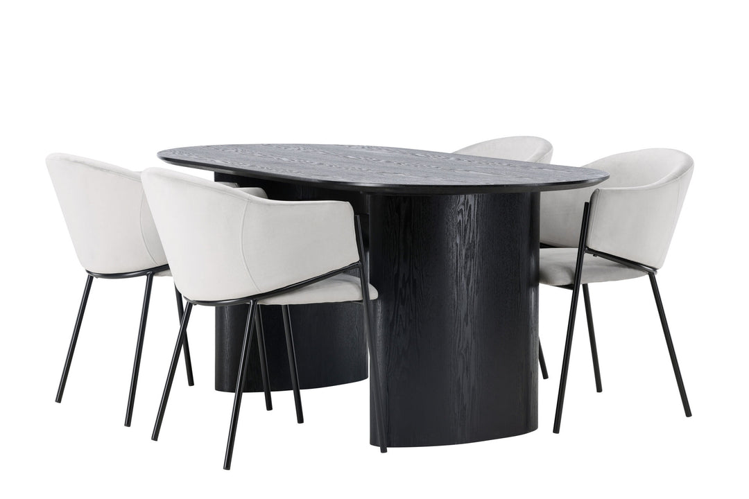 Venture Home Isolde Dining Table 180*75 - Black / Black MDF +Evelina Dining Chair - Black / Light grey Velvet _4
