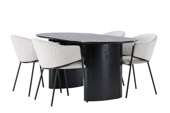 Venture Home Isolde Dining Table 180*75 - Black / Black MDF +Evelina Dining Chair - Black / Light grey Velvet _4