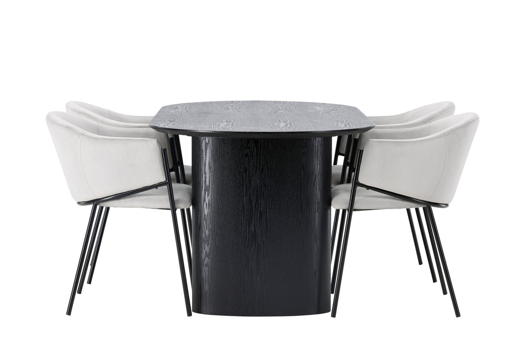 Venture Home Isolde Dining Table 180*75 - Black / Black MDF +Evelina Dining Chair - Black / Light grey Velvet _4
