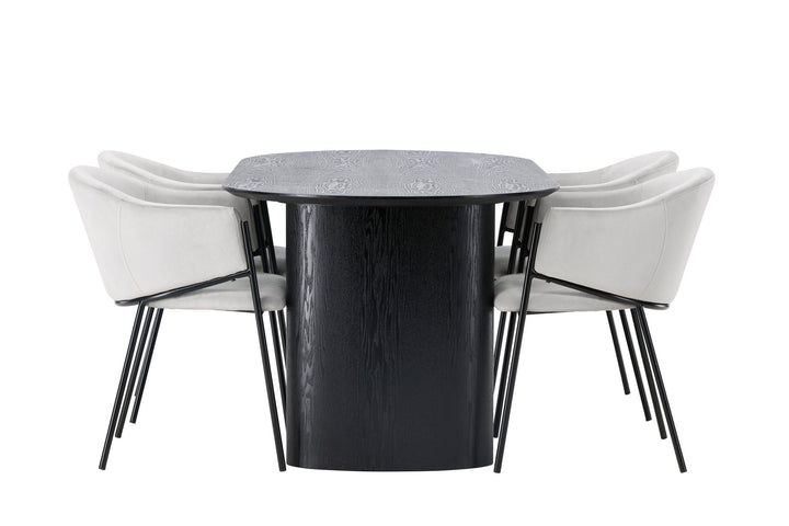 Venture Home Isolde Dining Table 180*75 - Black / Black MDF +Evelina Dining Chair - Black / Light grey Velvet _4