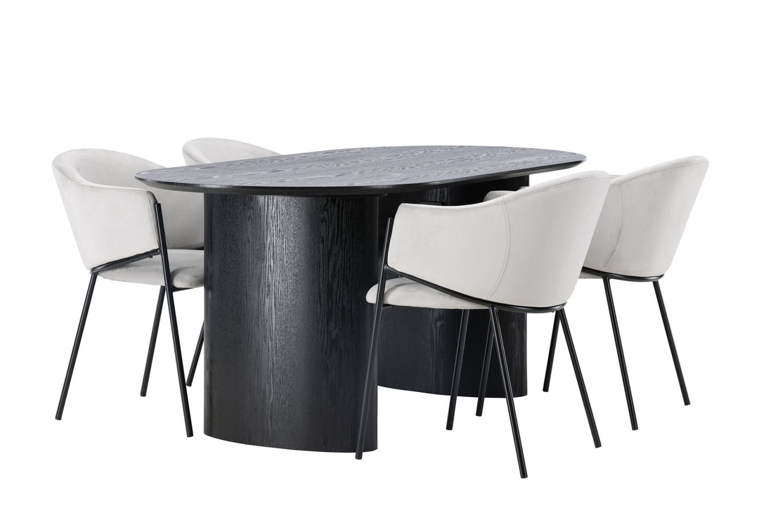 Venture Home Isolde Dining Table 180*75 - Black / Black MDF +Evelina Dining Chair - Black / Light grey Velvet _4