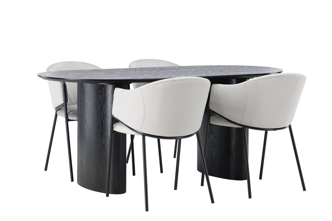 Venture Home Isolde Dining Table 180*75 - Black / Black MDF +Evelina Dining Chair - Black / Light grey Velvet _4