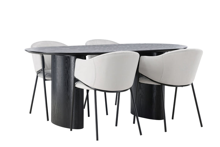 Venture Home Isolde Dining Table 180*75 - Black / Black MDF +Evelina Dining Chair - Black / Light grey Velvet _4