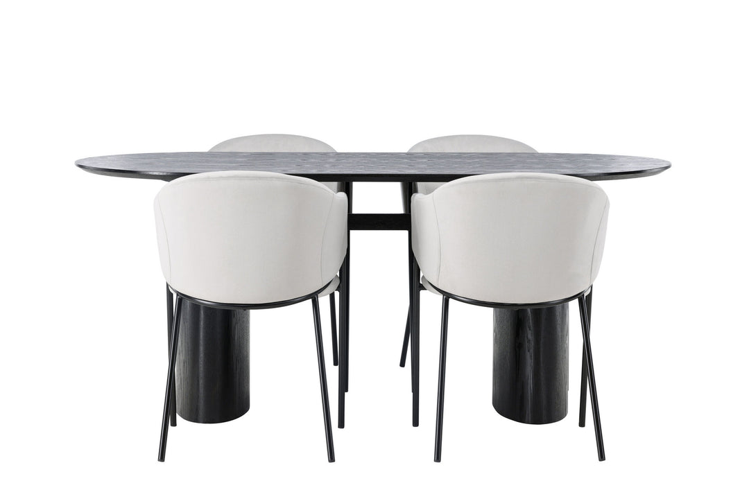 Venture Home Isolde Dining Table 180*75 - Black / Black MDF +Evelina Dining Chair - Black / Light grey Velvet _4