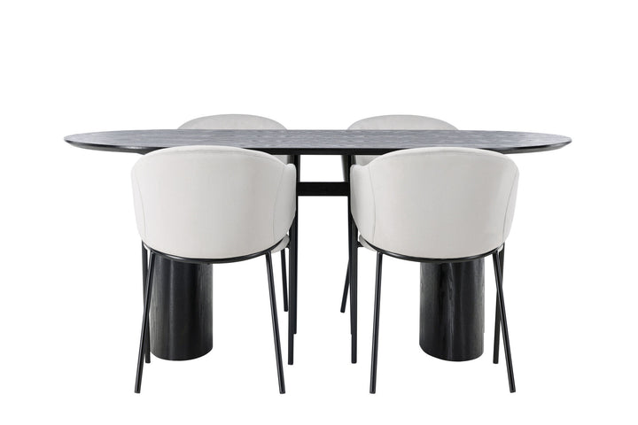Venture Home Isolde Dining Table 180*75 - Black / Black MDF +Evelina Dining Chair - Black / Light grey Velvet _4