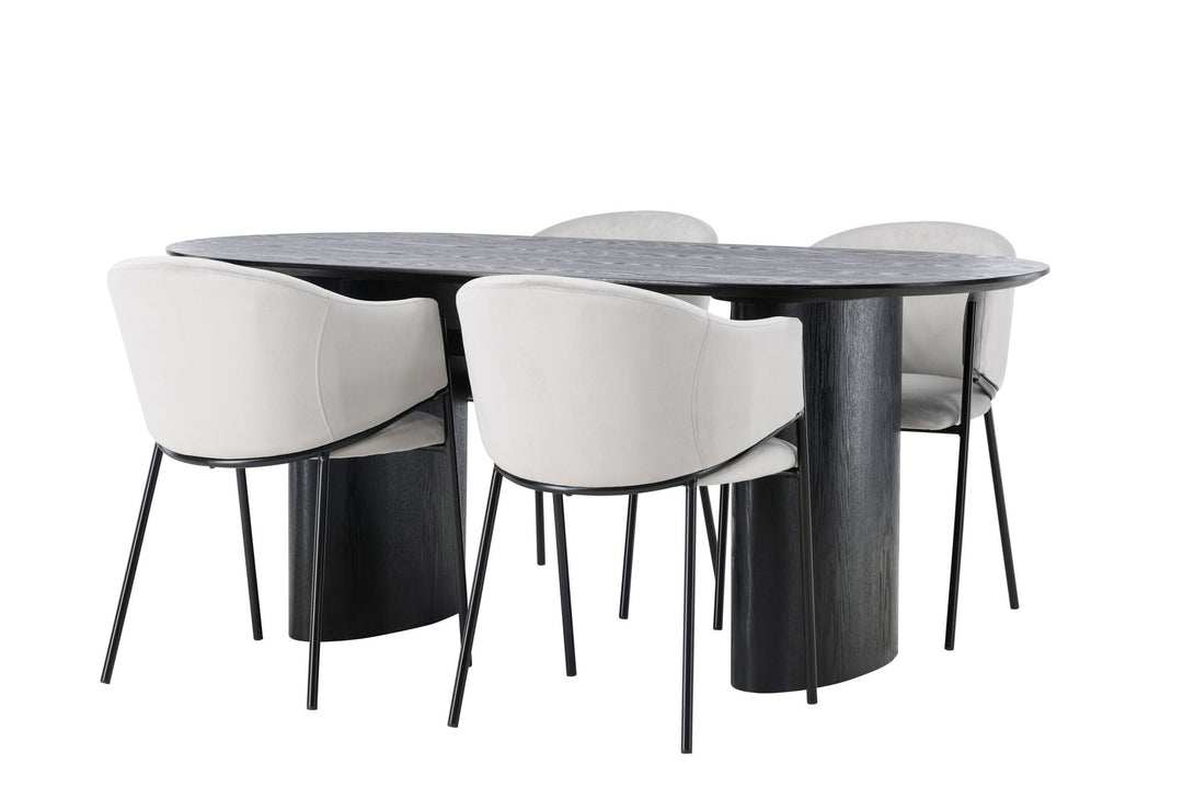Venture Home Isolde Dining Table 180*75 - Black / Black MDF +Evelina Dining Chair - Black / Light grey Velvet _4