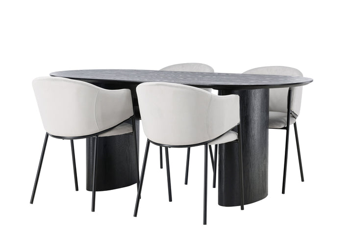 Venture Home Isolde Dining Table 180*75 - Black / Black MDF +Evelina Dining Chair - Black / Light grey Velvet _4