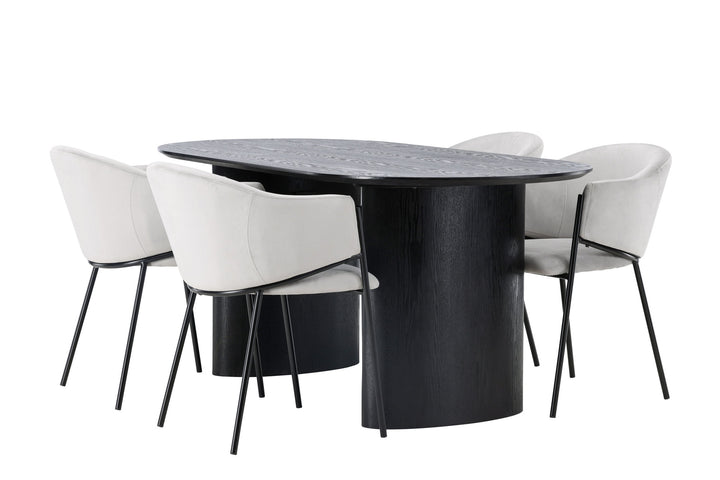 Venture Home Isolde Dining Table 180*75 - Black / Black MDF +Evelina Dining Chair - Black / Light grey Velvet _4