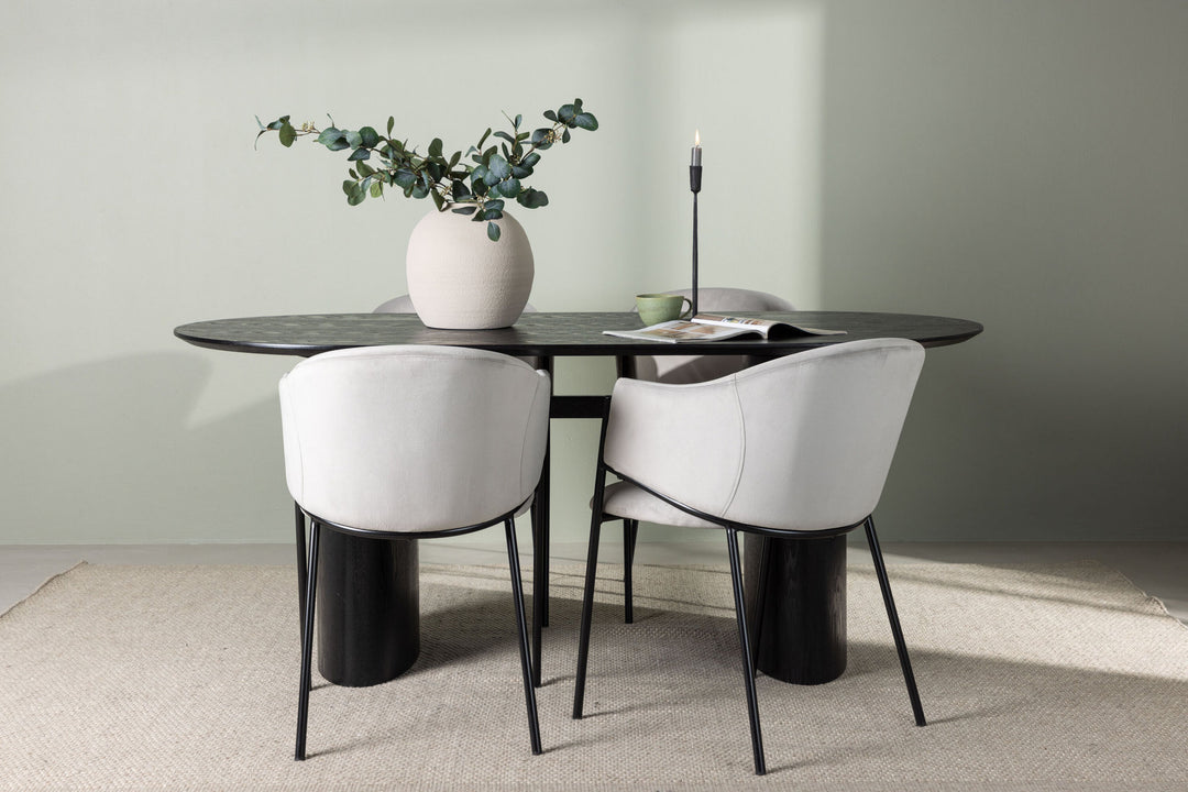 Venture Home Isolde Dining Table 180*75 - Black / Black MDF +Evelina Dining Chair - Black / Light grey Velvet _4