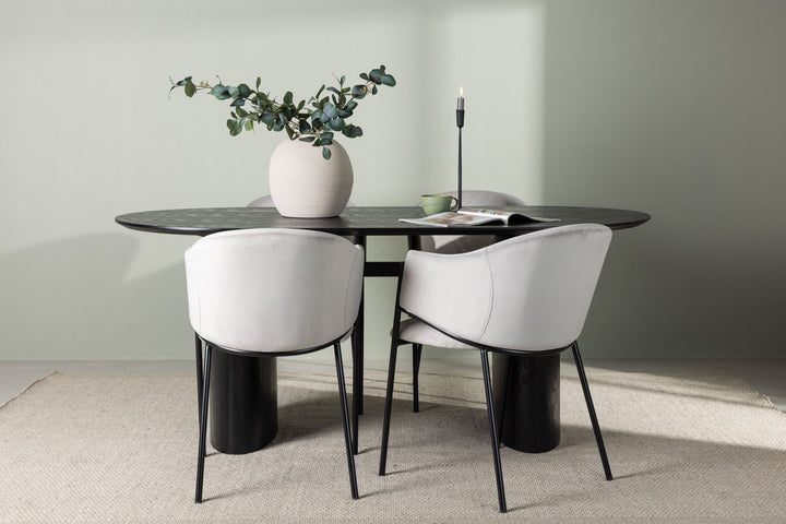 Venture Home Isolde Dining Table 180*75 - Black / Black MDF +Evelina Dining Chair - Black / Light grey Velvet _4
